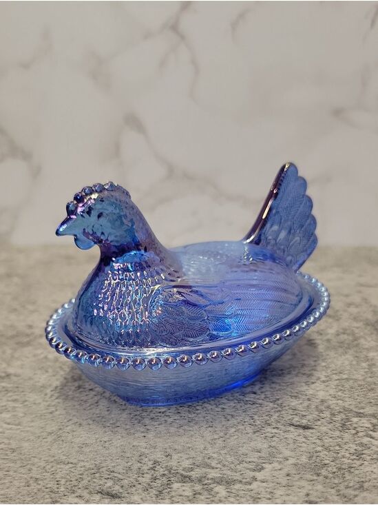 Rose's Closet Other - Blue Carnival Glass Hen on a nest